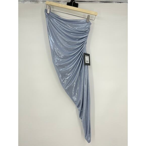 Norma Kamali | Strapless Diana Pickleball Dress in Misty Blue Metallic Mini S - Picture 5 of 16